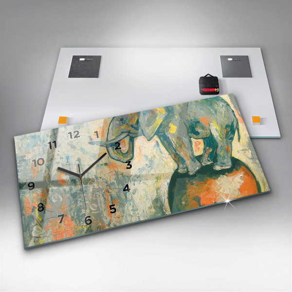 Horizontální hodiny na skle Malovaný postoj slona