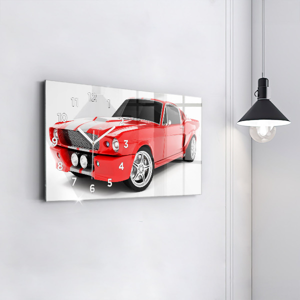 Horizontální hodiny na skle Sportovní auto