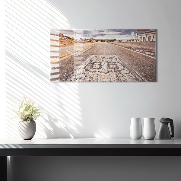 Horizontální hodiny na skle Silnice Route 66 USA