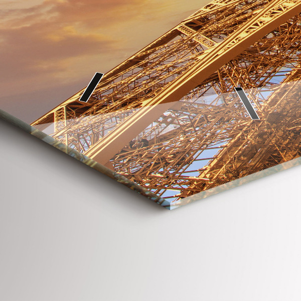 Horizontální hodiny na skle Eiffelova věž na slunci