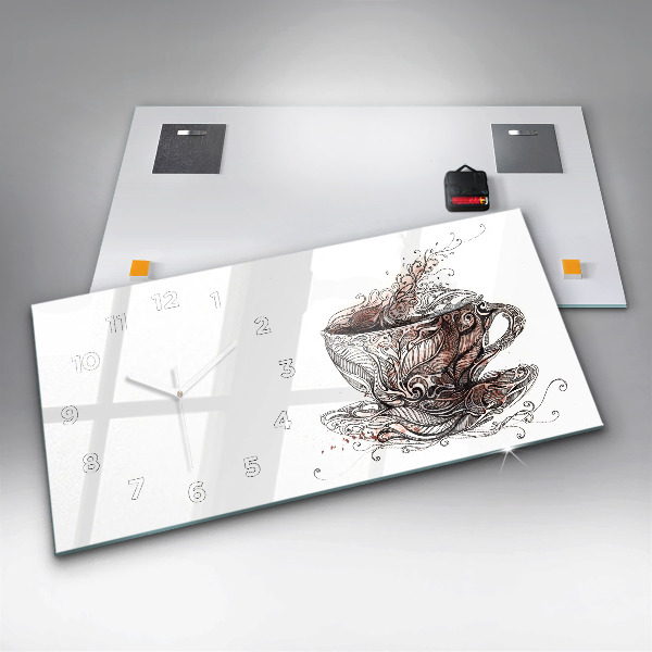 Horizontální hodiny na skle Šálek kávy