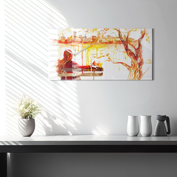 Horizontální hodiny na skle Podzimní krajina