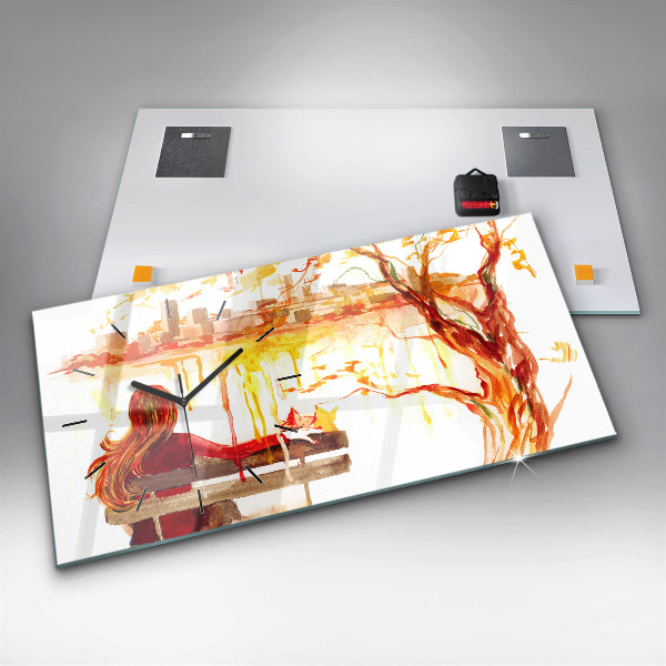 Horizontální hodiny na skle Podzimní krajina