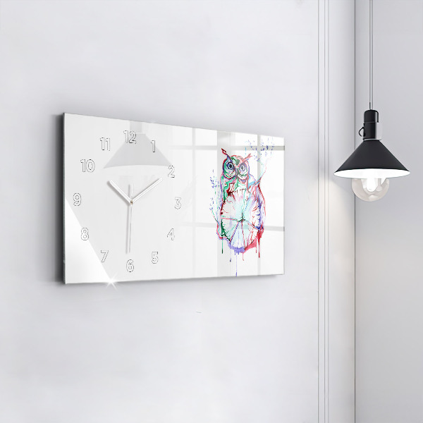 Horizontální hodiny na skle Ilustrace sovy a hodin