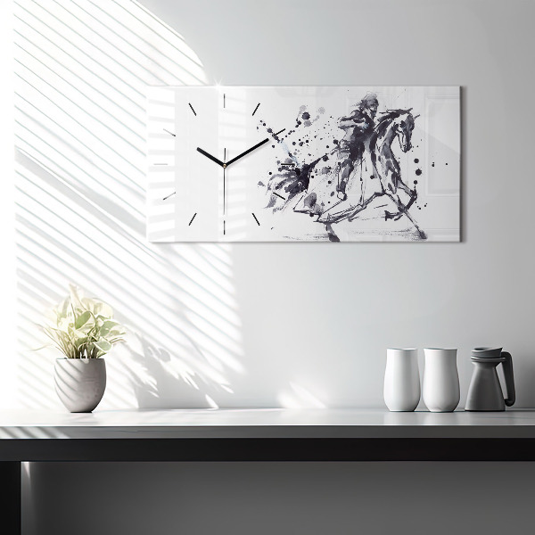 Horizontální hodiny na skle Rytíř na koni