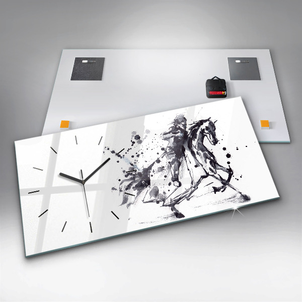 Horizontální hodiny na skle Rytíř na koni