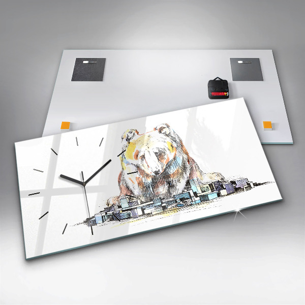 Horizontální hodiny na skle Abstraktní medvěd