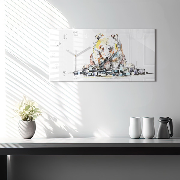 Horizontální hodiny na skle Abstraktní medvěd