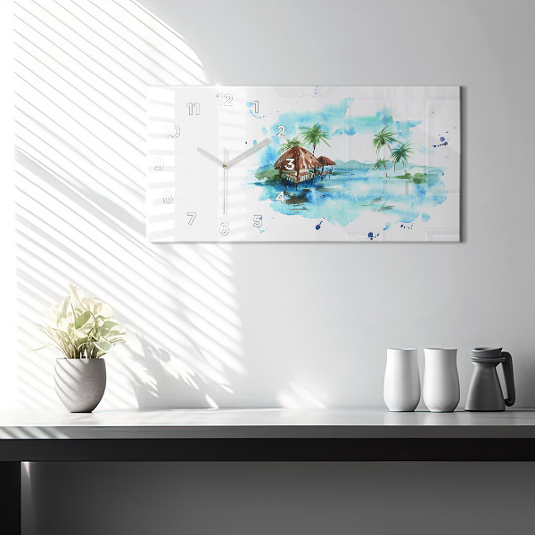 Horizontální hodiny na skle Malba pouštního ostrova