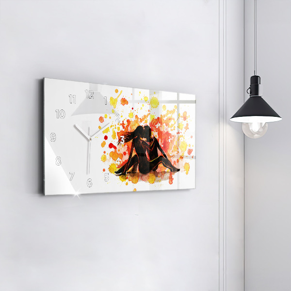 Horizontální hodiny na skle Láska a zamilovaný pár