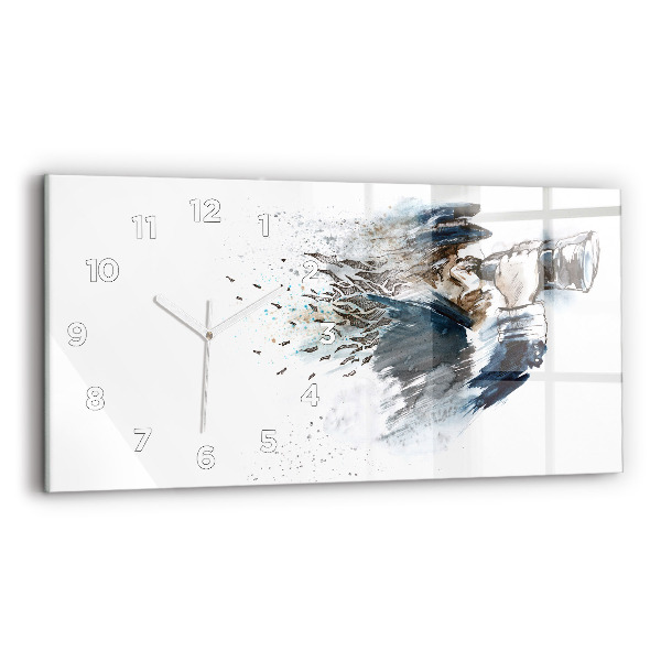 Horizontální hodiny na skle Kapitán lodi s dalekohledem