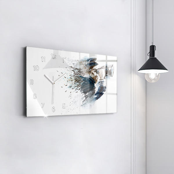 Horizontální hodiny na skle Kapitán lodi s dalekohledem