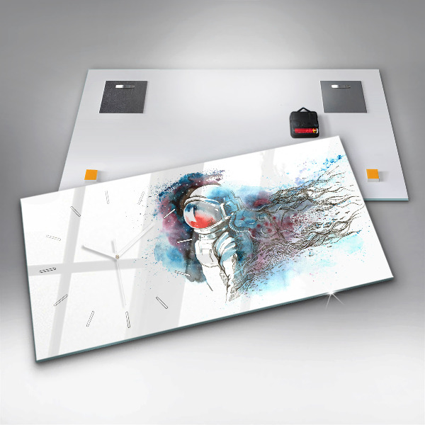 Horizontální hodiny na skle Abstraktní astronaut