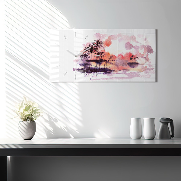 Horizontální hodiny na skle Tropická krajina