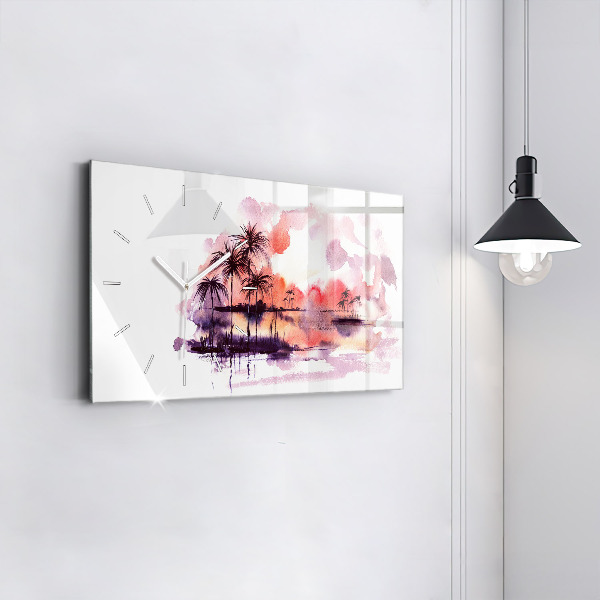 Horizontální hodiny na skle Tropická krajina