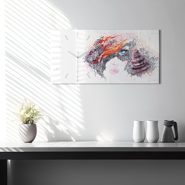 Horizontální hodiny na skle Sladká žena s dortem