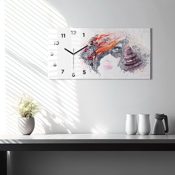 Horizontální hodiny na skle Sladká žena s dortem