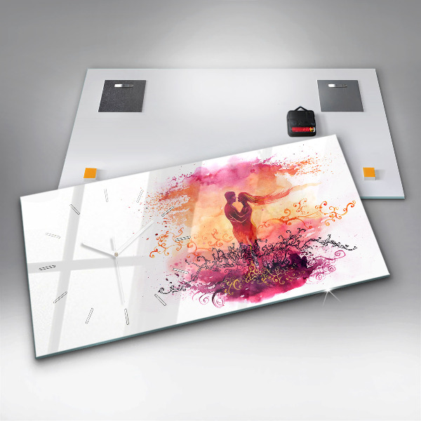 Horizontální hodiny na skle Akvarel zamilovaného páru