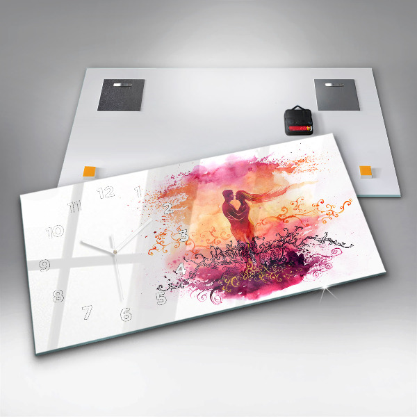 Horizontální hodiny na skle Akvarel zamilovaného páru