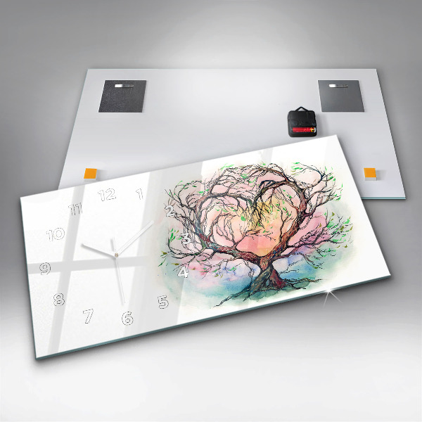 Horizontální hodiny na skle Strom srdce příroda