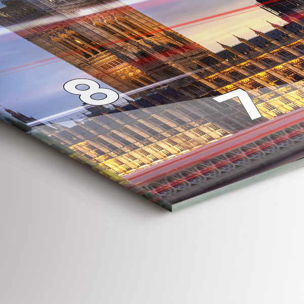 Horizontální hodiny na skle Červený londýnský autobus