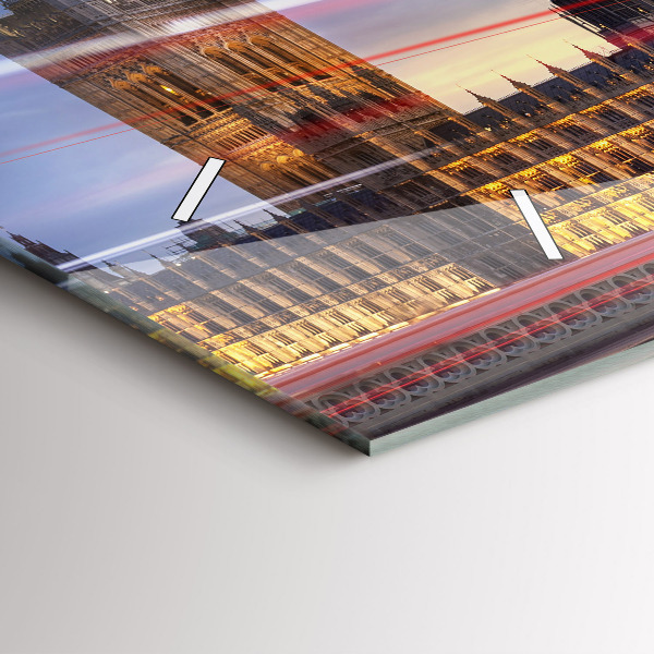 Horizontální hodiny na skle Červený londýnský autobus