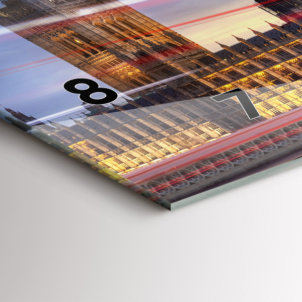 Horizontální hodiny na skle Červený londýnský autobus