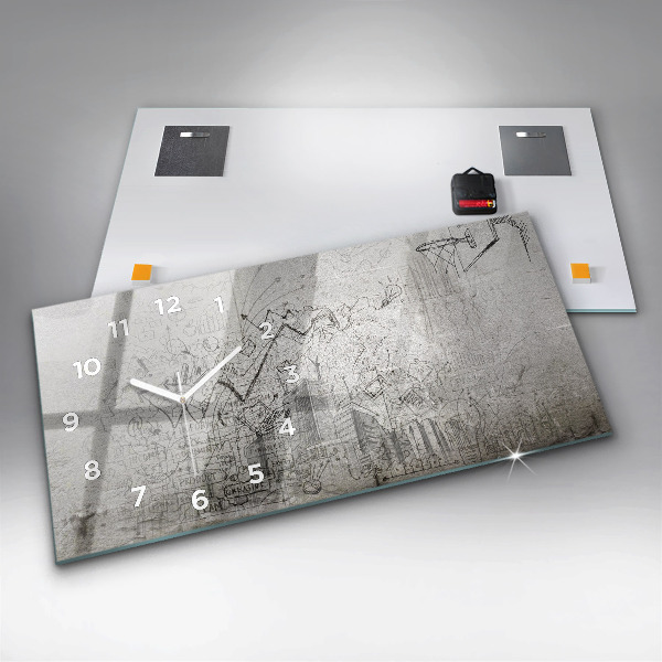 Horizontální hodiny na skle Náčrt města
