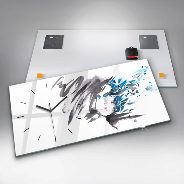 Horizontální hodiny na skle Abstraktní tvář ženy