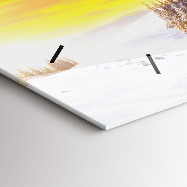 Horizontální hodiny na skle Zimní horská krajina