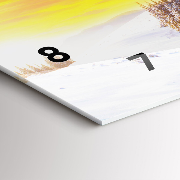 Horizontální hodiny na skle Zimní horská krajina