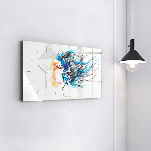 Horizontální hodiny na skle Ilustrace sluchátek