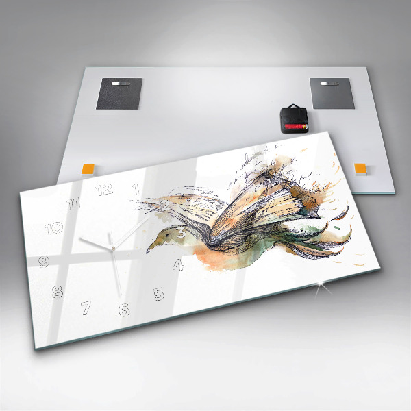 Horizontální hodiny na skle Ptačí kniha