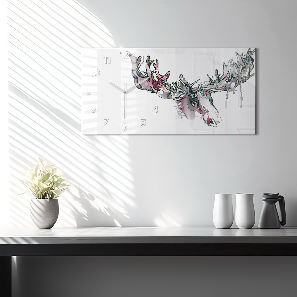 Horizontální hodiny na skle Losí abstrakce