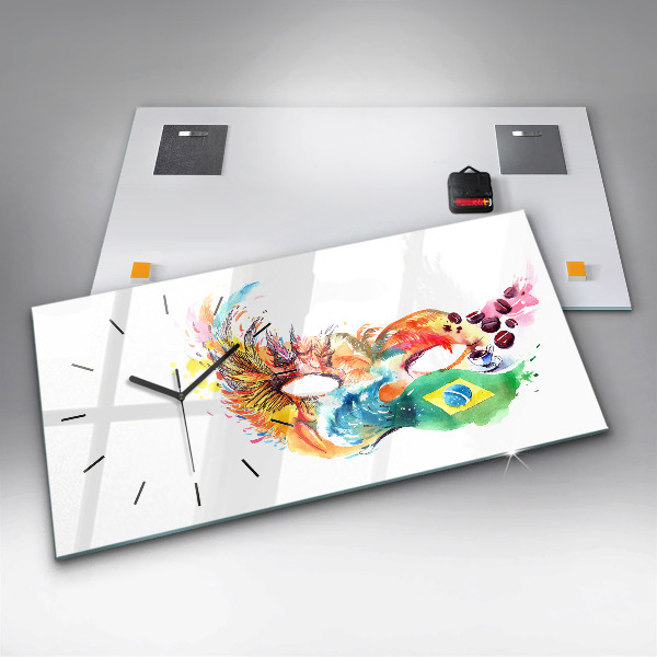 Horizontální hodiny na skle Kultura - Vlajka Brazílie