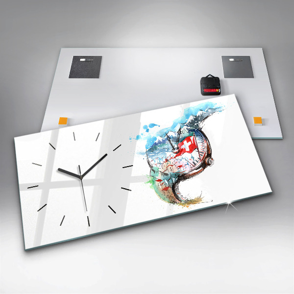 Horizontální hodiny na skle Švýcarské hodinky