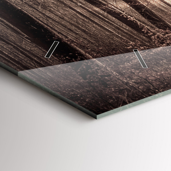 Horizontální hodiny na skle Lesní cesta v sépiové barvě