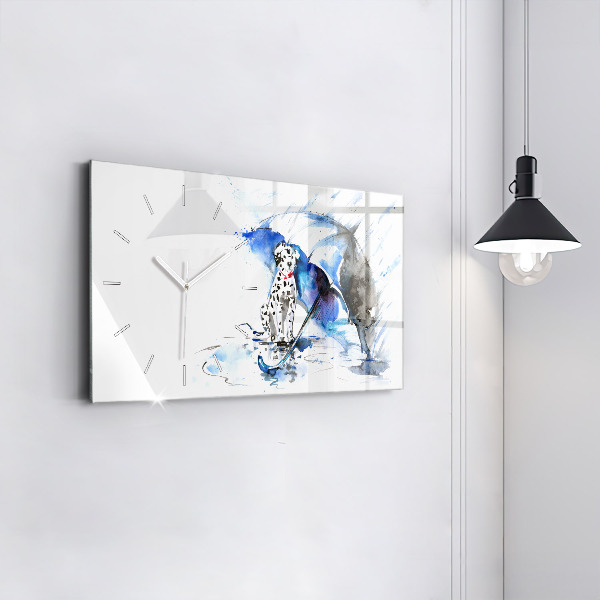 Horizontální hodiny na skle Dalmatin a deštník