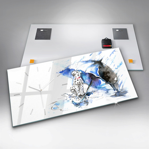 Horizontální hodiny na skle Dalmatin a deštník