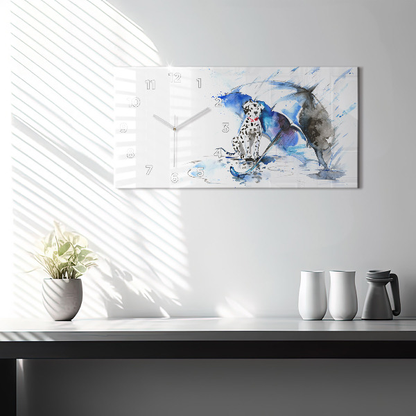 Horizontální hodiny na skle Dalmatin a deštník