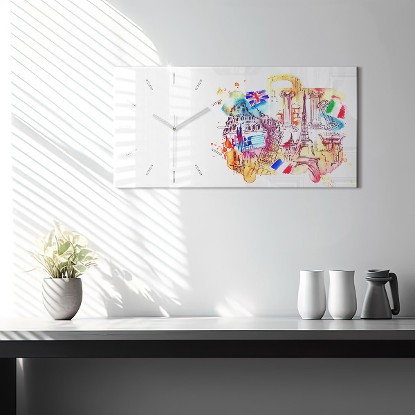 Horizontální hodiny na skle Atraktivní země světa