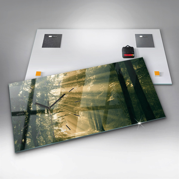 Horizontální hodiny na skle Sluneční paprsky Les