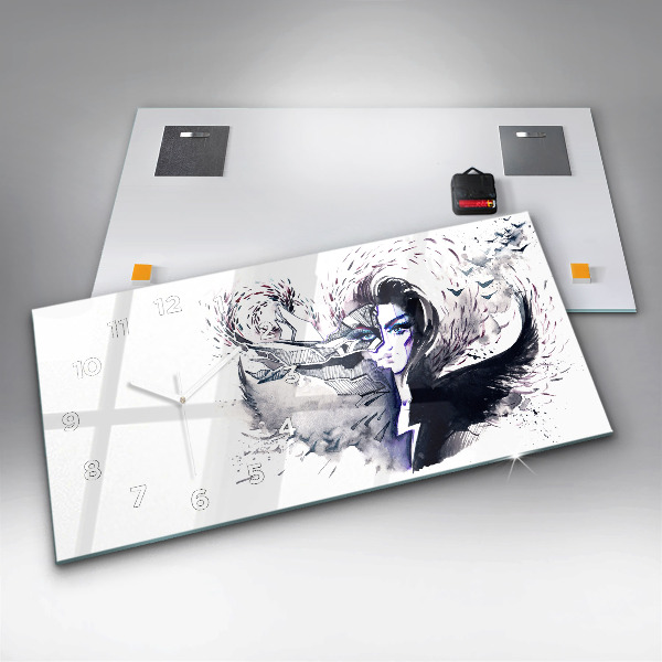 Horizontální hodiny na skle Ilustrace ženy