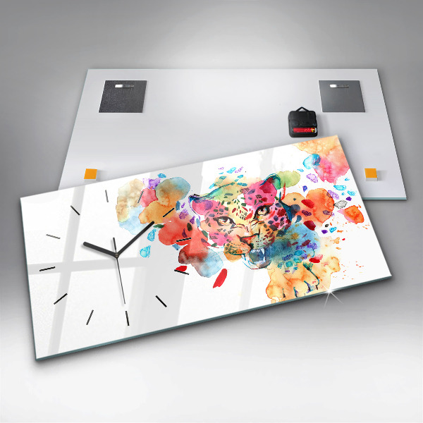 Horizontální hodiny na skle Divoká kočka abstraktní