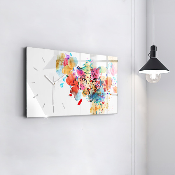 Horizontální hodiny na skle Divoká kočka abstraktní