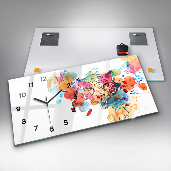 Horizontální hodiny na skle Divoká kočka abstraktní
