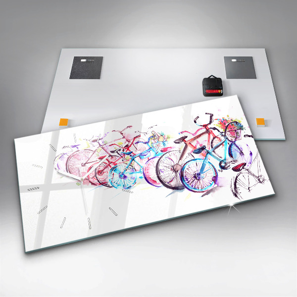 Horizontální hodiny na skle Barevná městská kola