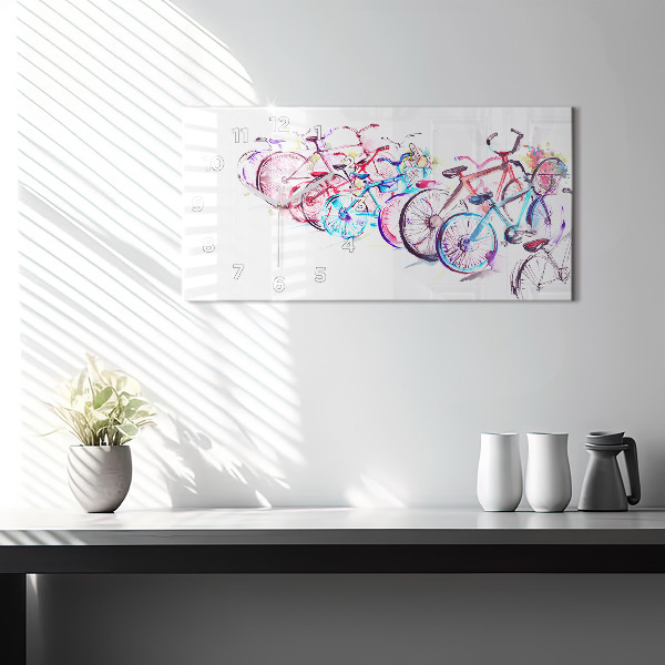 Horizontální hodiny na skle Barevná městská kola