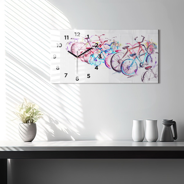 Horizontální hodiny na skle Barevná městská kola
