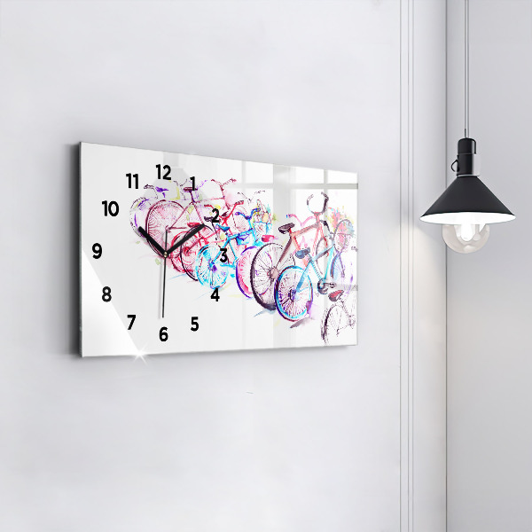Horizontální hodiny na skle Barevná městská kola